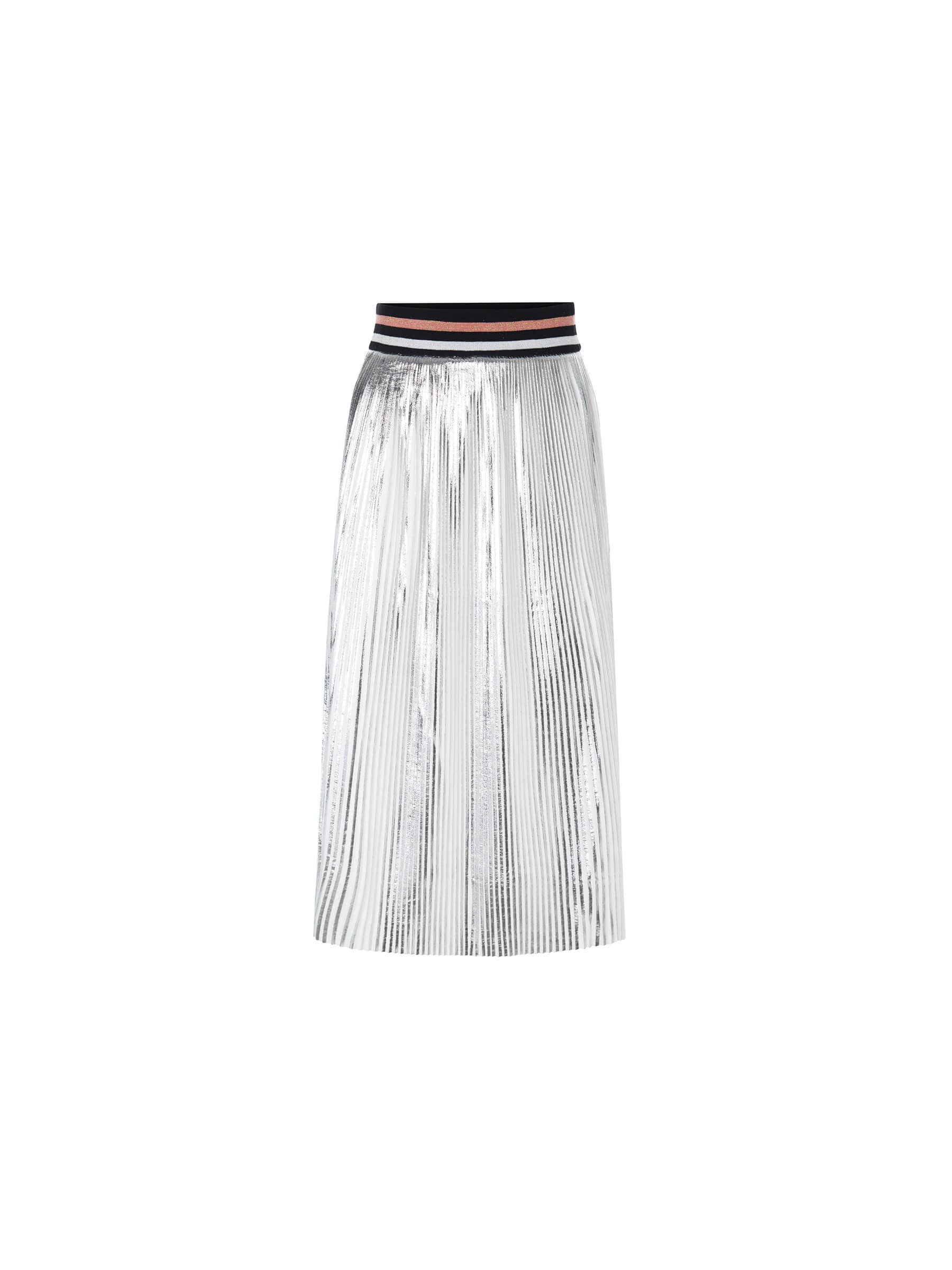 Silver Metallic Pleated Mid-Length Skirt for wholesale on Faire0