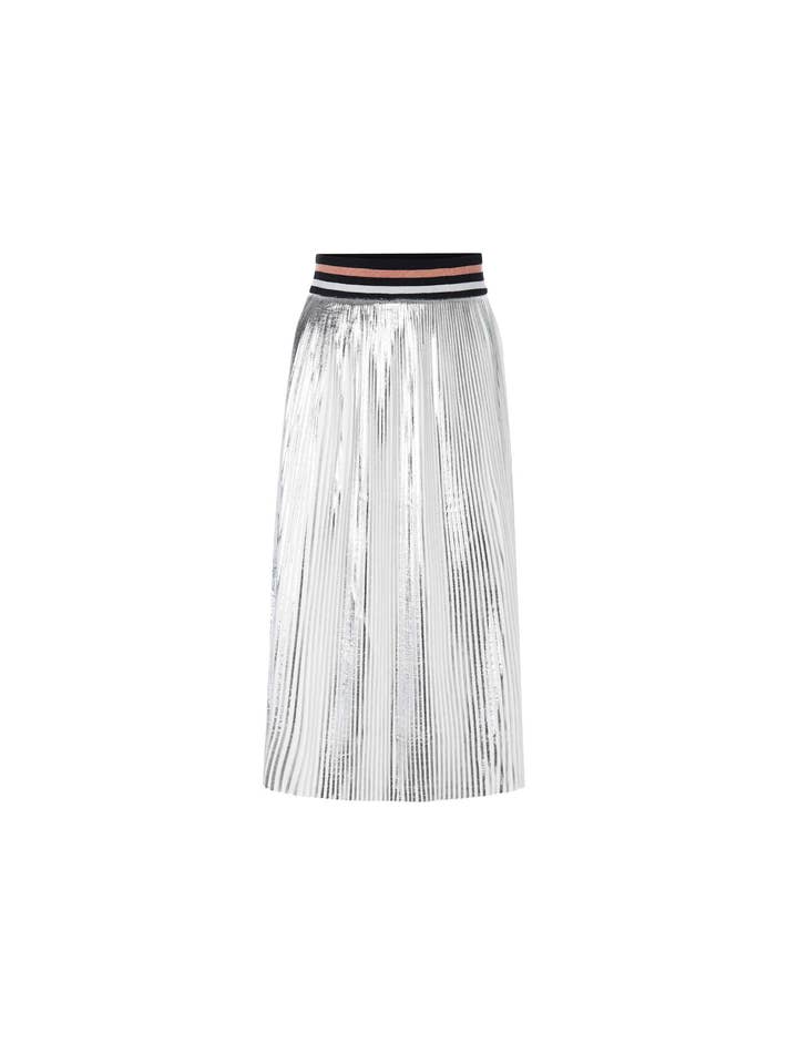 Silver Metallic Pleated Mid-Length Skirt for wholesale on Faire0