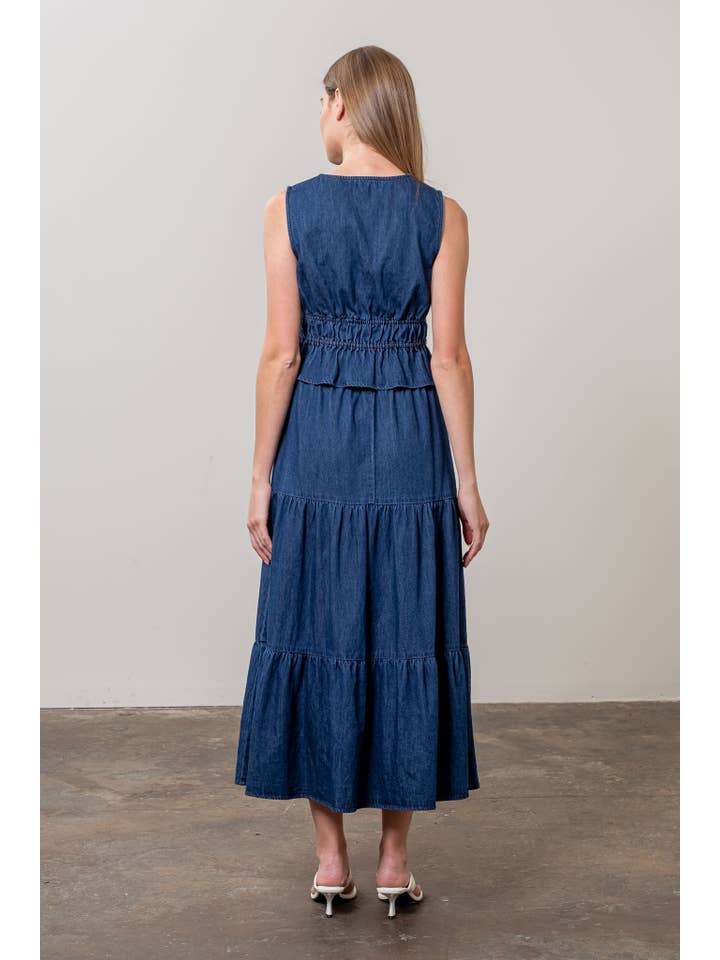 V NECK FRONT TIE DENIM TOP for wholesale on Faire