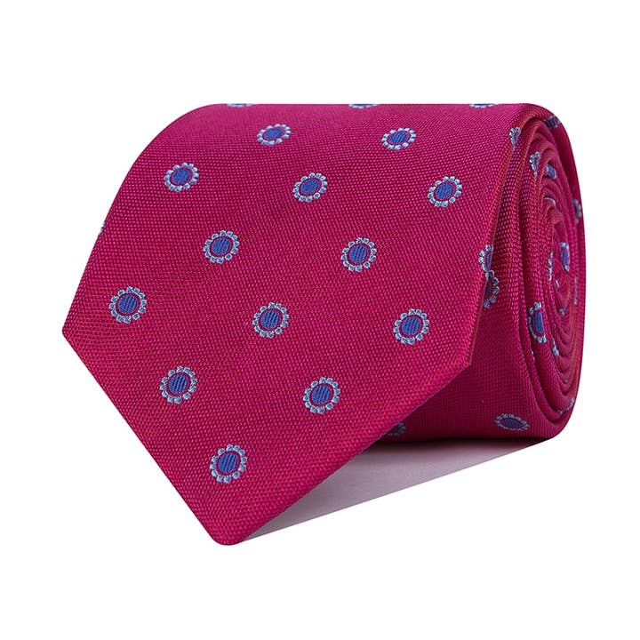 Corbata de seda con círculos fucsia para venta al por mayor de Ox Gemelos