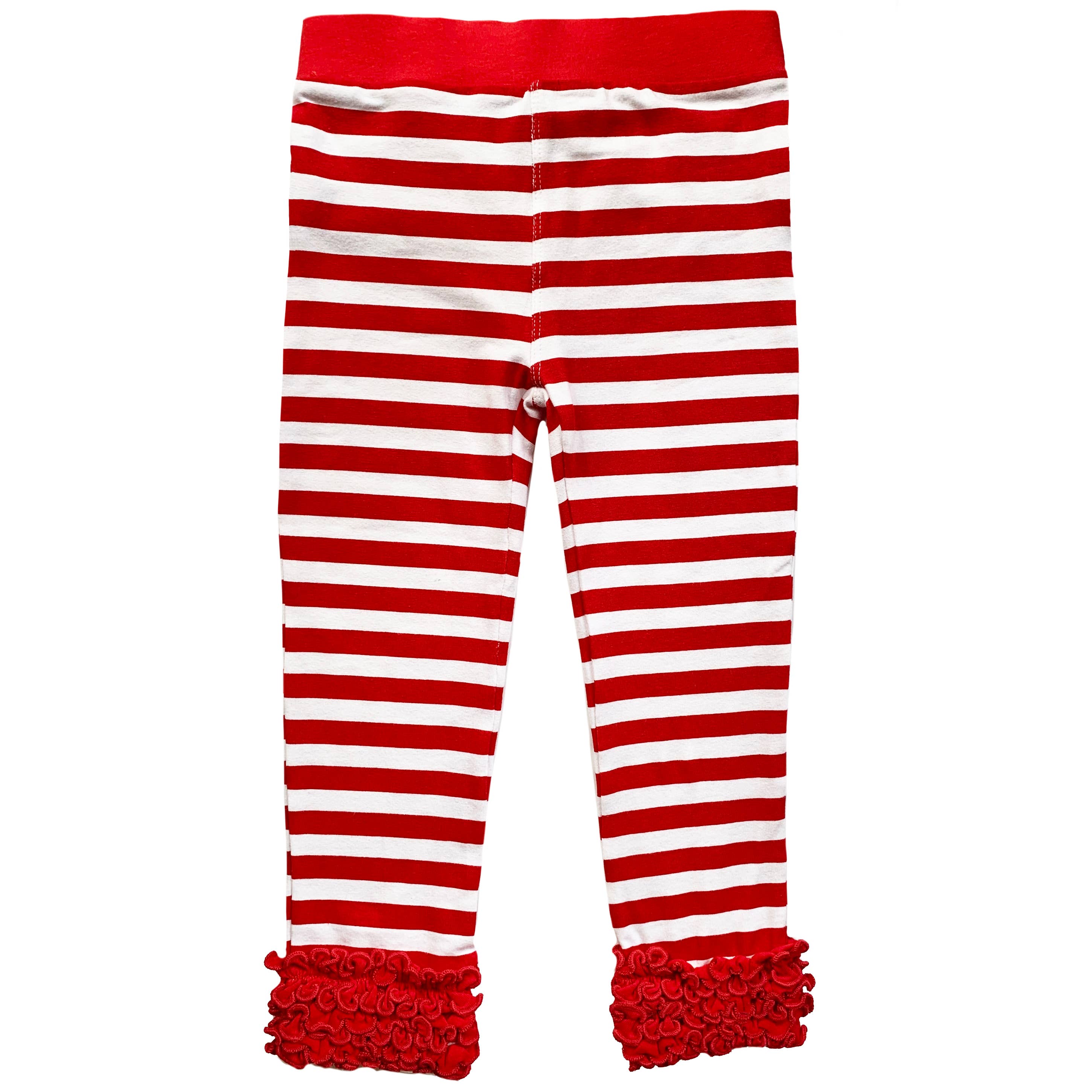 AnnLoren - Wholesale Leggings - Kinderen - AnnLoren Leggings met rode strepen en ruches voor meisjes6