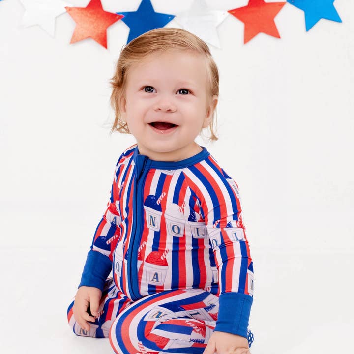 Red, White, and Sno-Balls Bamboo Zip-Up for wholesale by Pearls & Pelicans