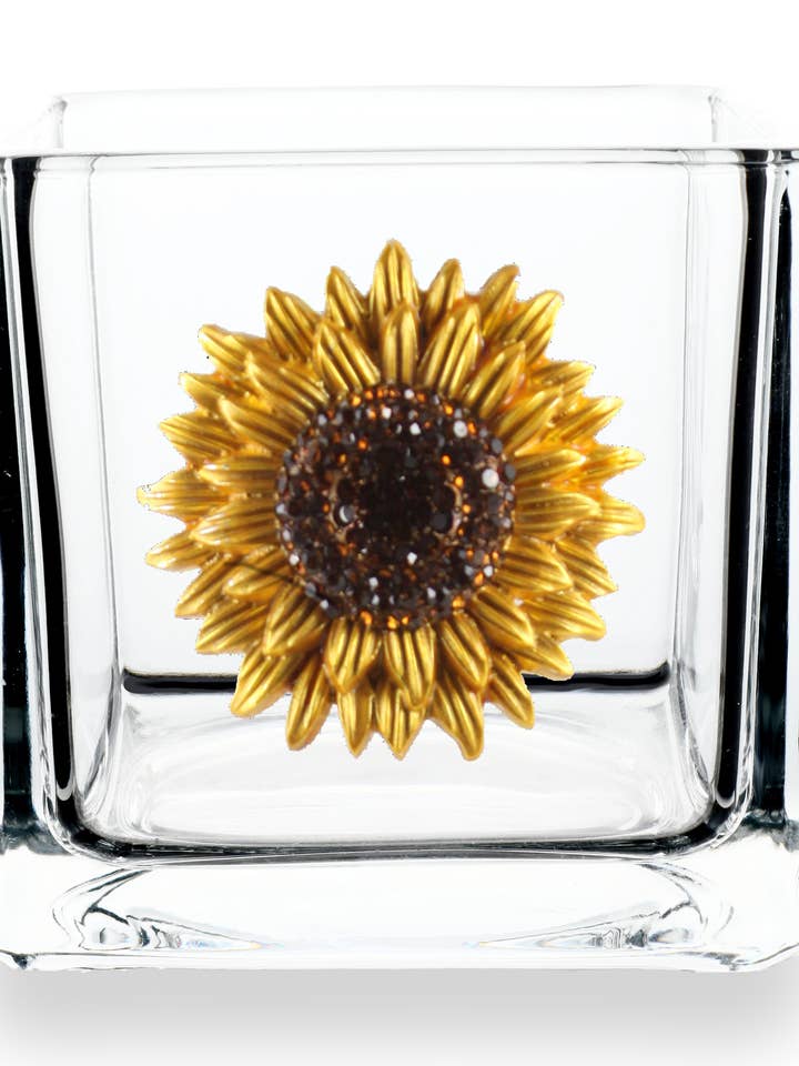 Sunflower Jeweled 4x4 Candle Holder Vase for wholesale by The Queens' Jewels®