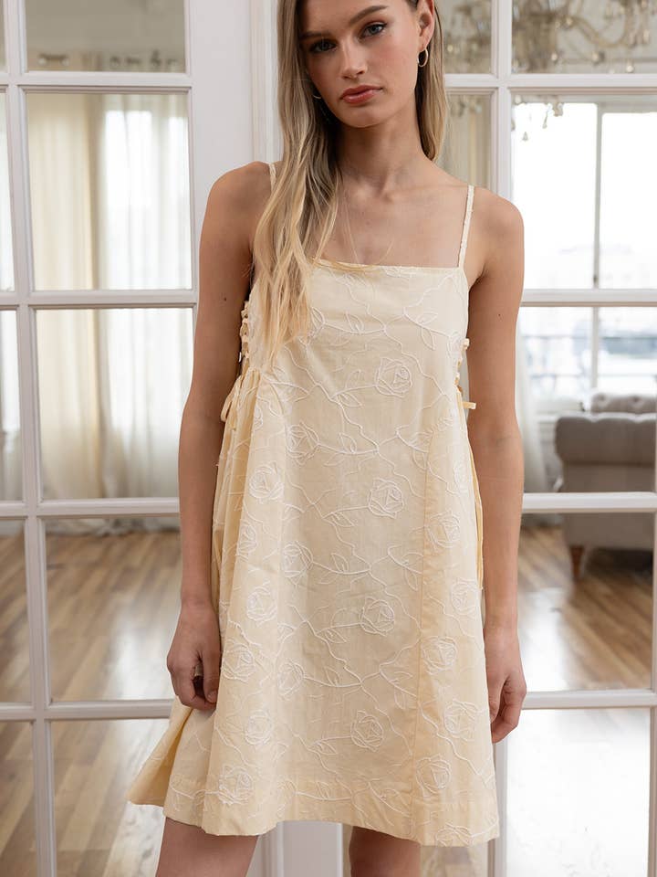 Embroidered Floral A-Line Tie Strap Dress - RD1332 for wholesale by RAISONNEL