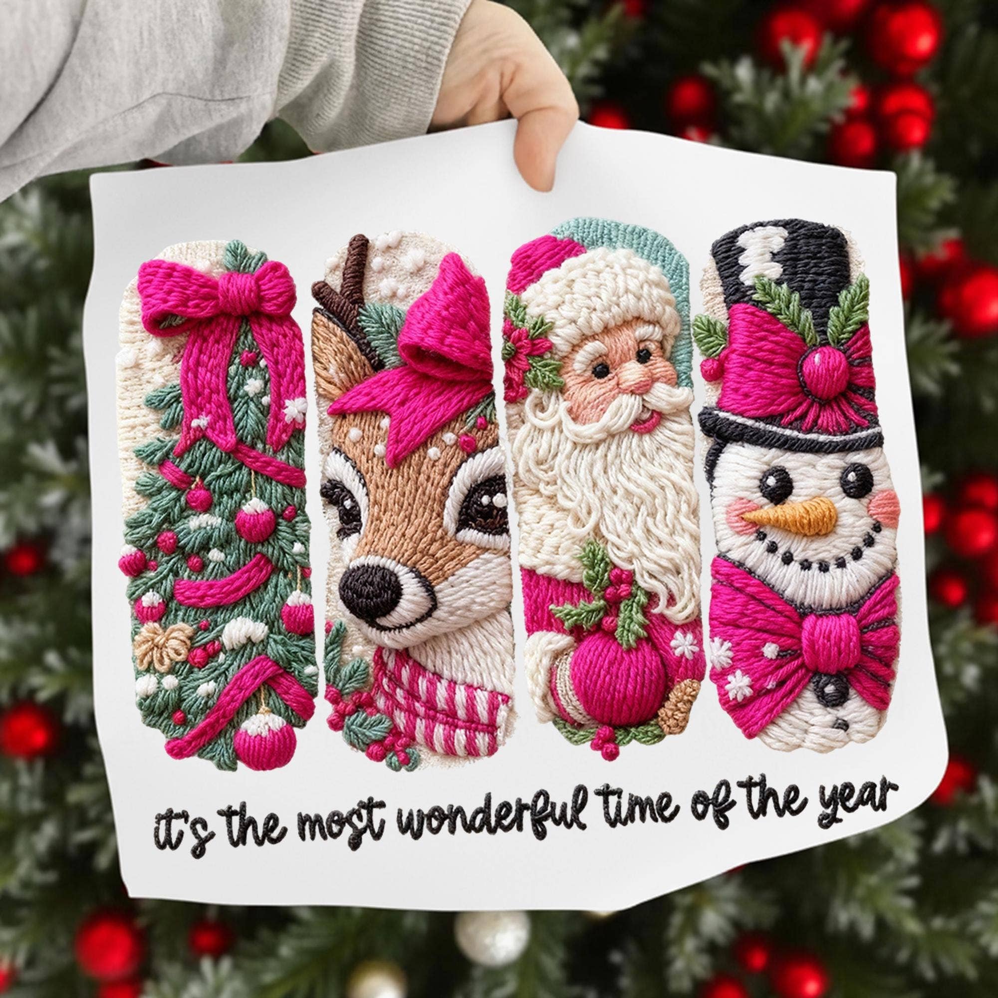 NVC Ecommerce LLC - Wholesale T-Shirt (Graphic) - Women's - Faux Yarn Crochet Merry Christmas Shirt, Xmas Tree Sweater3