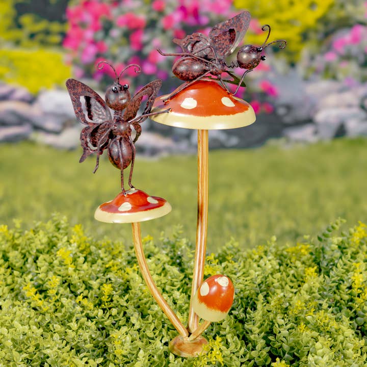 Zaer Ltd. International - Wholesale Garden/Lawn Stake - Funny Butterflies on Mushroom Stakes- 6 Assorted Pieces
