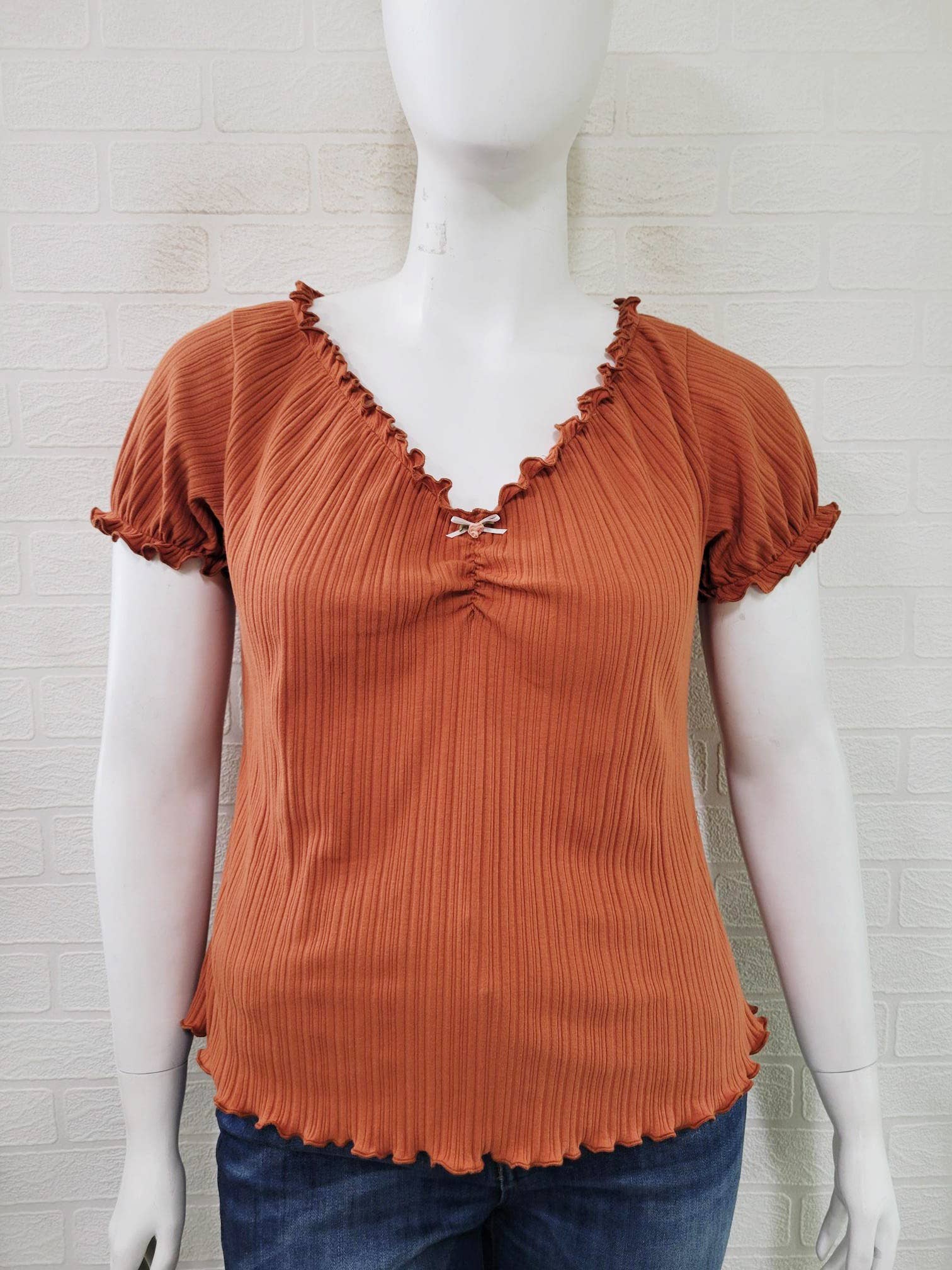 Haute Fox Plus Size & Contemporary - Vente Chemisier – femme - Top côtelé en tricot panaché à ourlet bouclé SS grande taille JK18758-T2