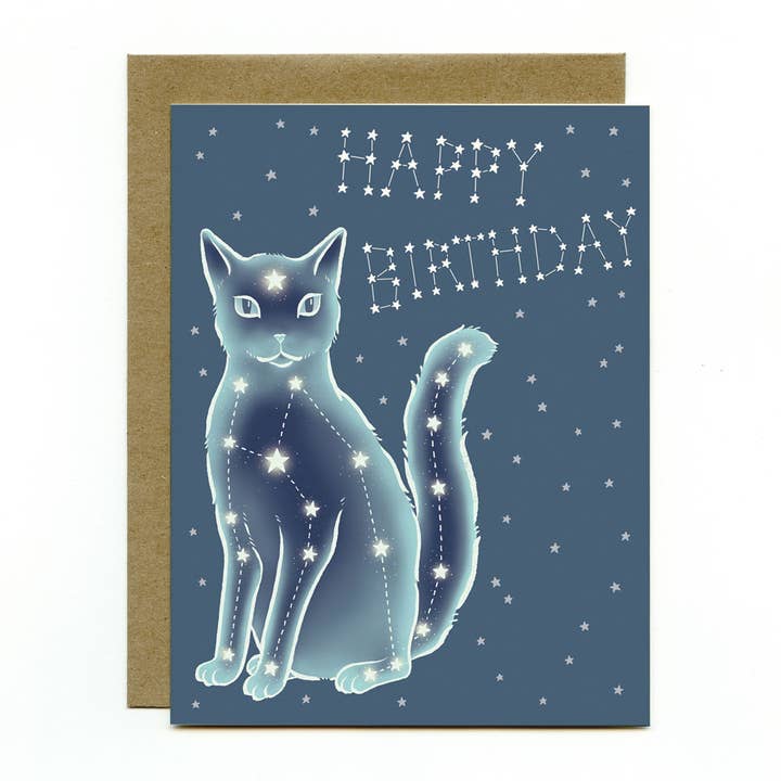 Celestial Cat Birthday Card for wholesale by Bee's Knees Industries
