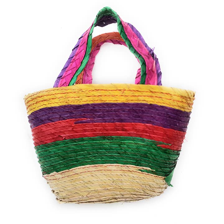 The Little Pueblo - Wholesale Beach Bag - Mexican Floral Palm Bag Handmade Candy Bag Flower Straw Bag