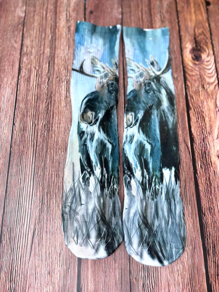 Moose Sublimation Socks for wholesale by Third Wolf Designs