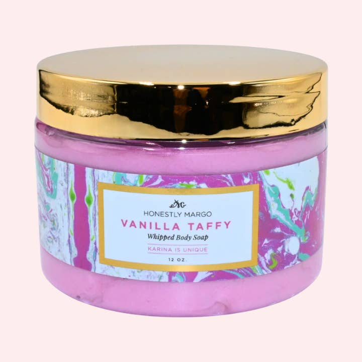 Vanilla Taffy Karina Whipped Body Soap for wholesale by Honestly Margo