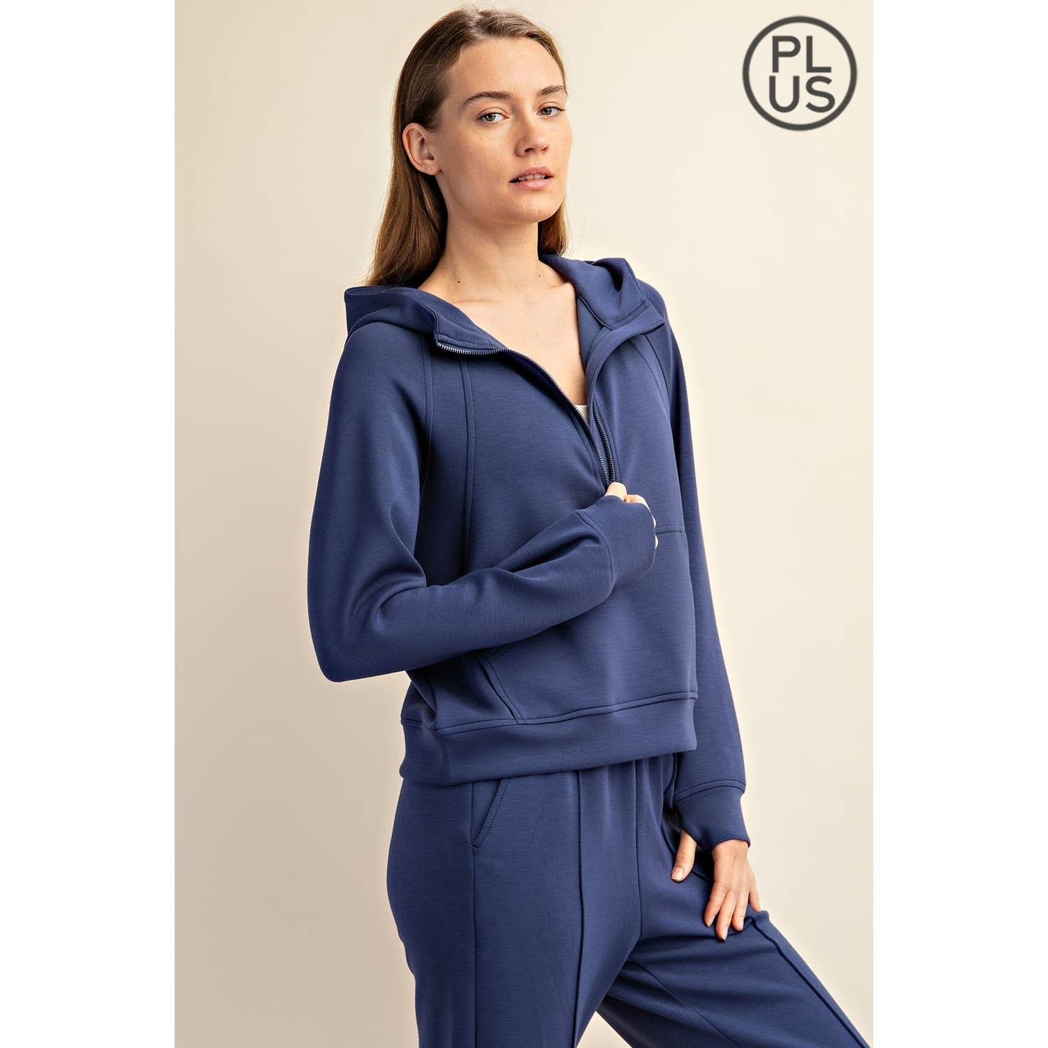 Rae Mode - Vente Veste de sport – femme - VESTE À CAPUCHE QUART DE ZIP EN SCUBA MODAL GRANDE TAILLE26