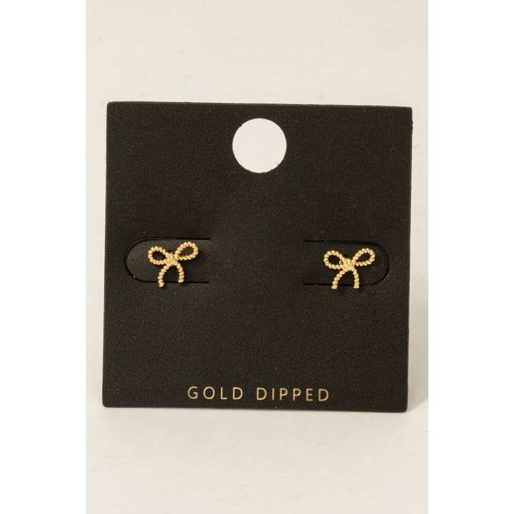 Gold Dipped Mini Ribbon Bow Stud Earrings for wholesale on Faire