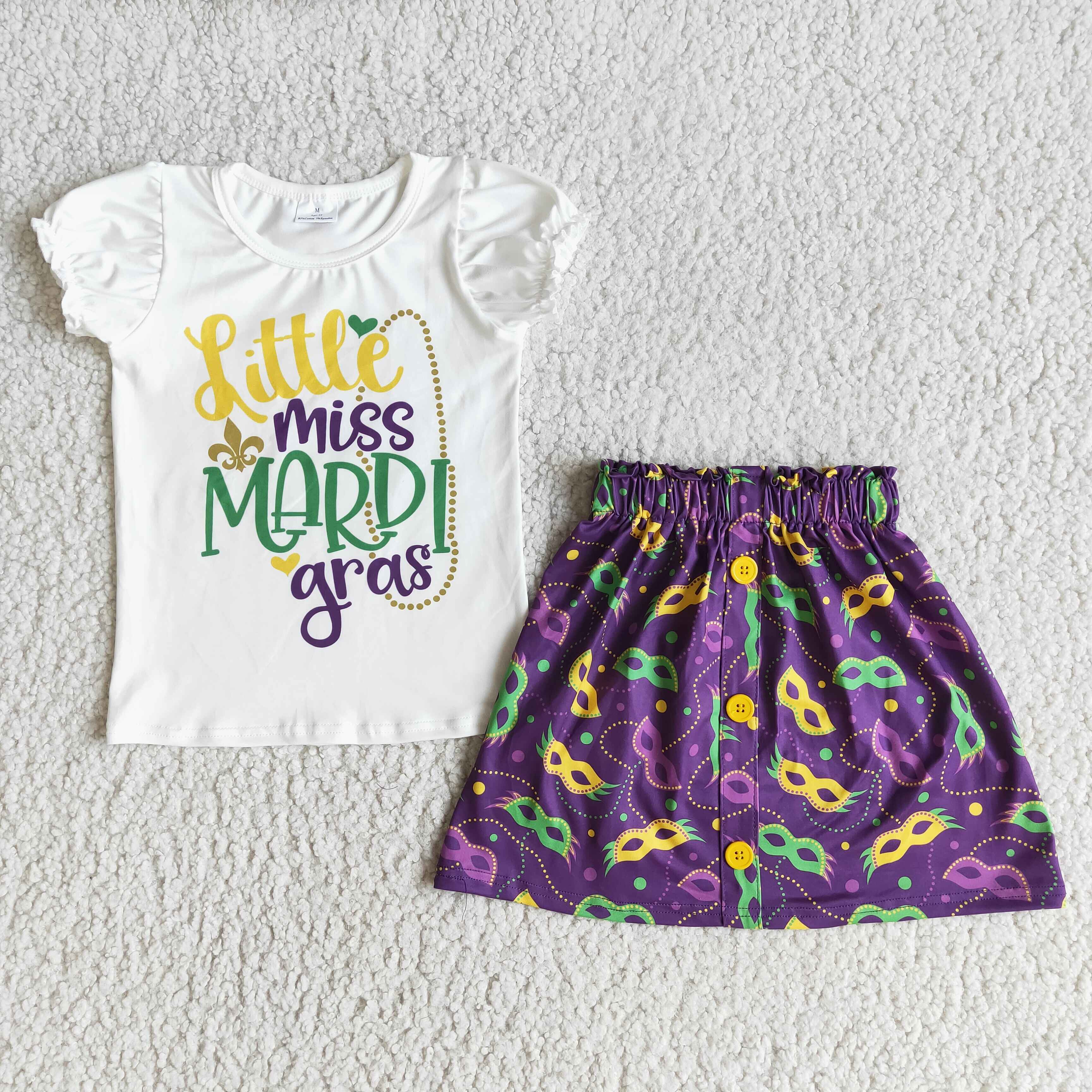Yawoo Garments - Wholesale Top & Skirt Set - Kids - Little miss mardi gras shirt skirt baby girls clothing set0