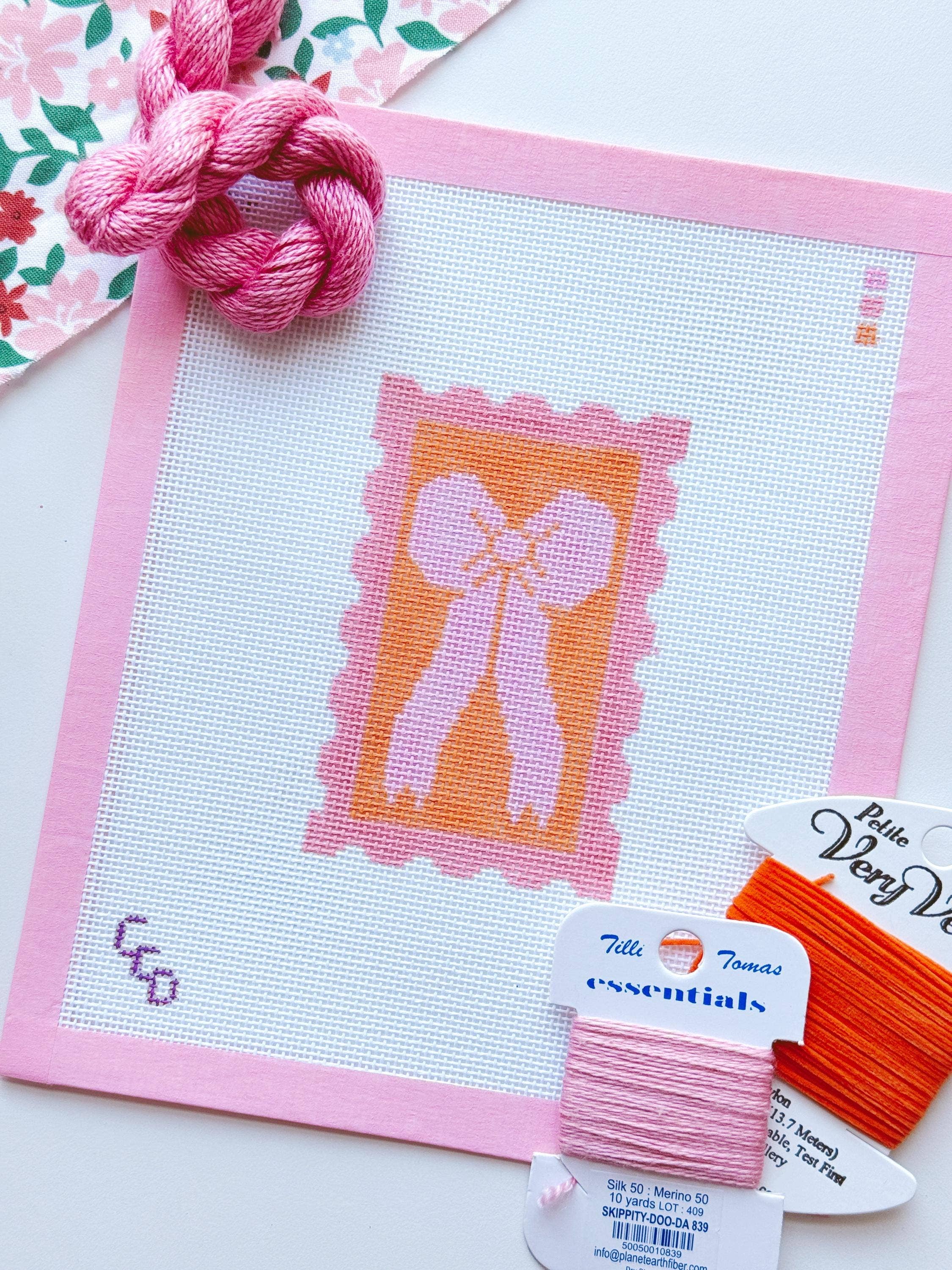 Cotswold Co Designs - Wholesale Embroidery/Cross Stitch Supplies - Pink Bow Needlepoint Canvas, 18 Mesh 2”x4” Design, Coquette Stamp Needlepoint Canvas, Bow Stamp Needlepoint Canvas6