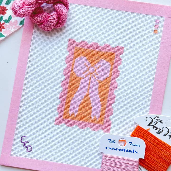Cotswold Co Designs - Wholesale Embroidery/Cross Stitch Supplies - Pink Bow Needlepoint Canvas, 18 Mesh 2”x4” Design, Coquette Stamp Needlepoint Canvas, Bow Stamp Needlepoint Canvas6