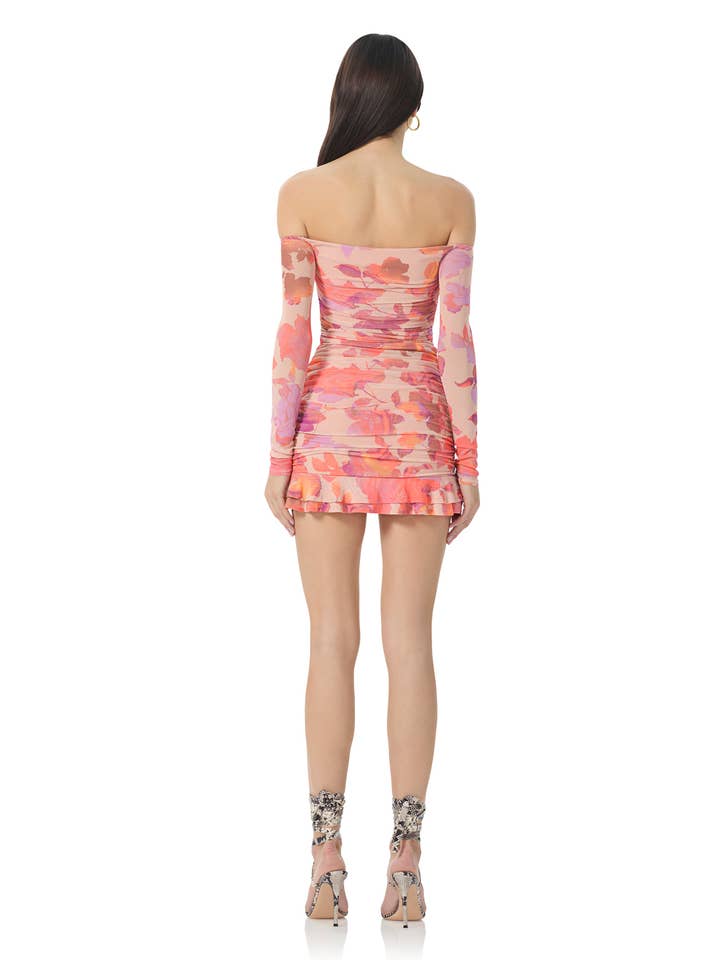 Adrian Mini Dress - Nude Marble Floral for wholesale on Faire