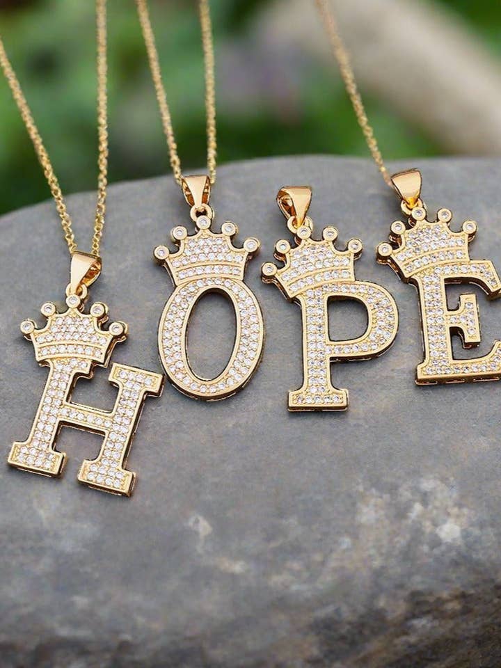 Zircon A-Z Crown Alphabet Necklace for wholesale by RabenBeads