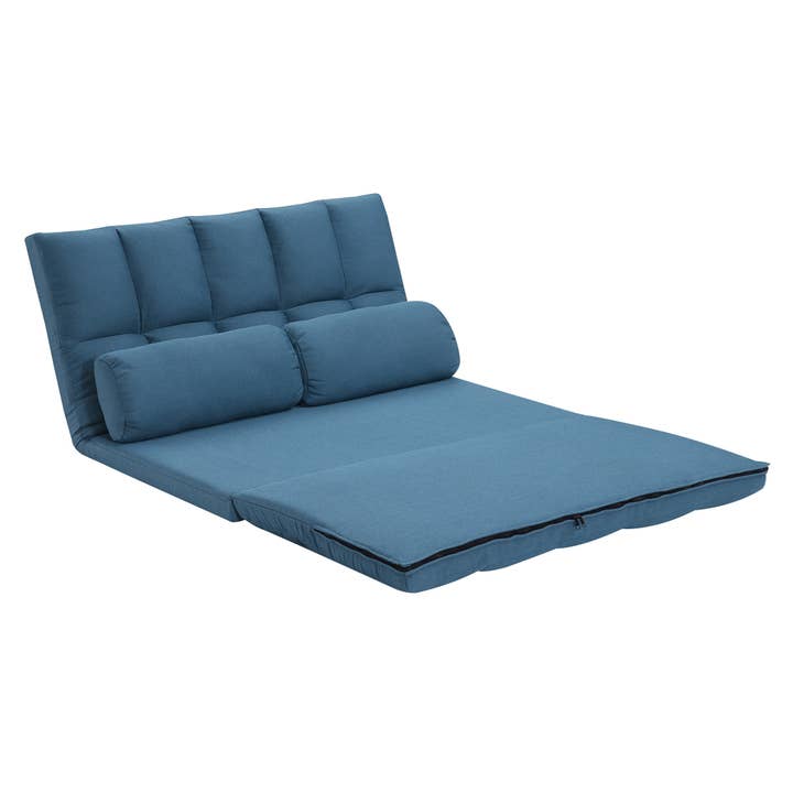 HomeRoots - Wholesale Sofa - 45" Blue Futon Convertible Sleeper Loveseat and Toss Pillows2