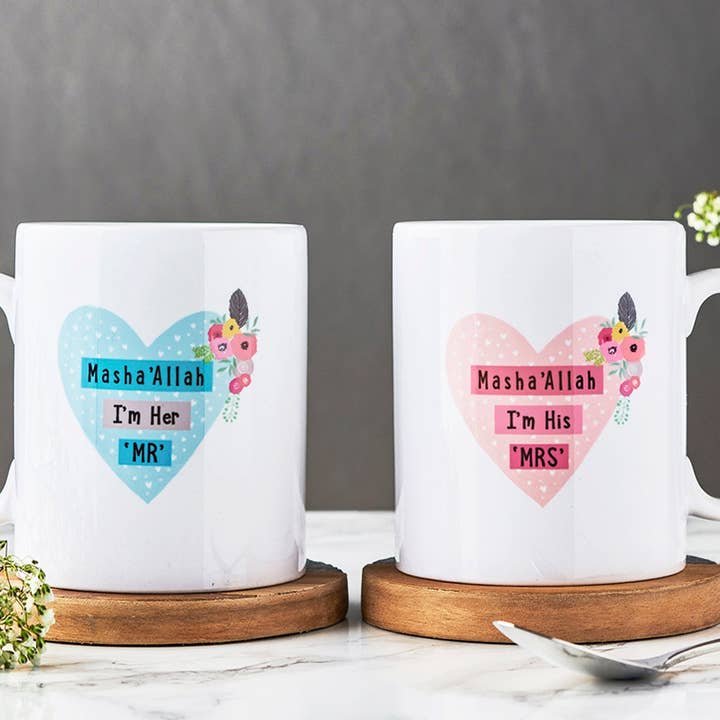 Mr & Mrs Masha'Allah Set of Islamic Wedding Mugs - MGB 08 for wholesale by Islamic Moments