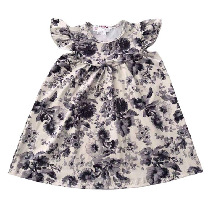 Robe fille fleurs en niveaux de gris pour la vente par Yourself Expression