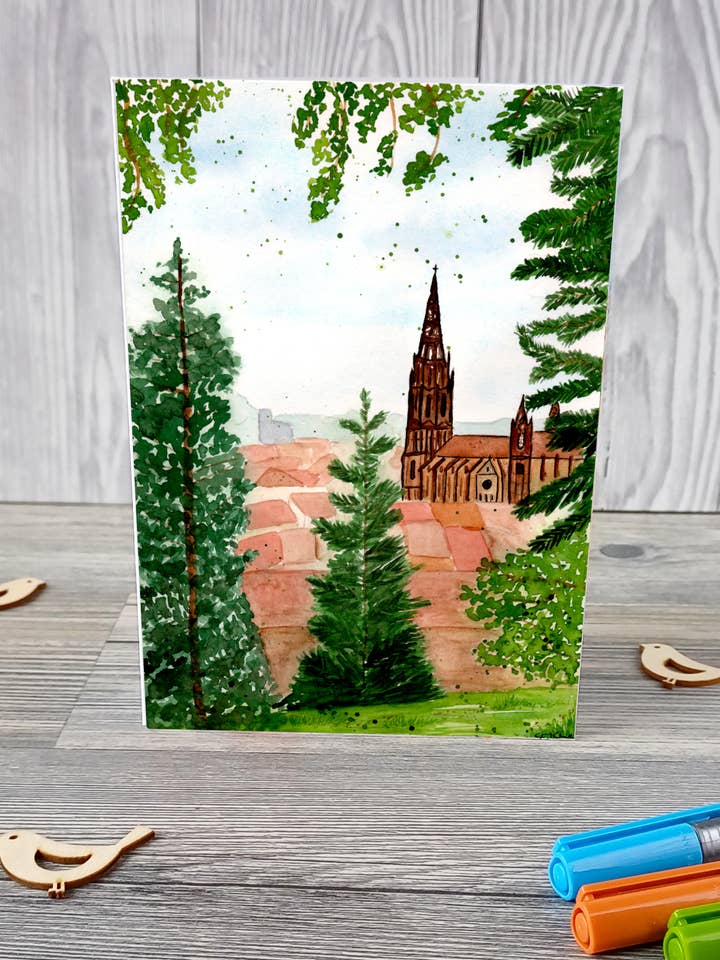 Wenskaart Freiburg - Münster - aquarelillustratie voor wholesale door Christina Jenne Art and Design