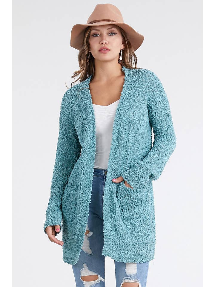 Oceanus Apparel – Großhandel Strickjacke – Damen – OUG80160 Cardigan-Pullover aus massivem Popcorn mit Verzierung1