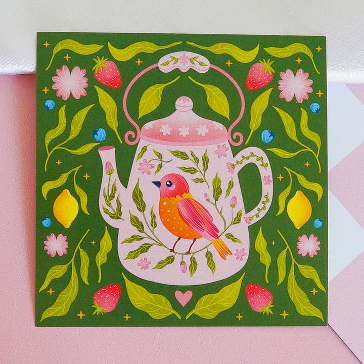 Mini tirage d'art Théière « Chanson du silence » (4" × 4") pour la vente par Cheeky Peach Designs