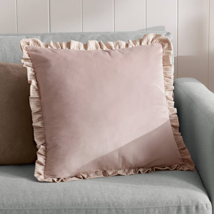 Solene Ruffle Matte Velvet Cushion Pink for wholesale on Faire0