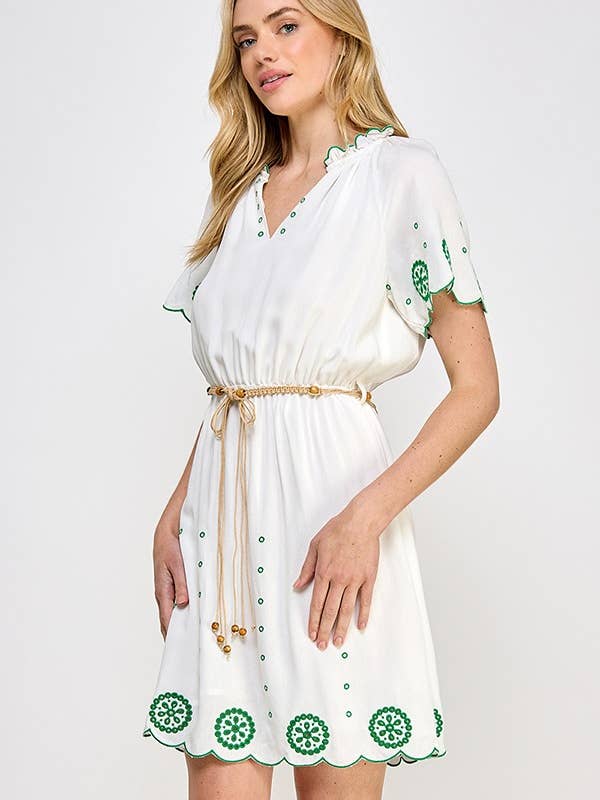 RUBIENN - Wholesale Dress - Women's - Solid Embroidered Eyelet Dress