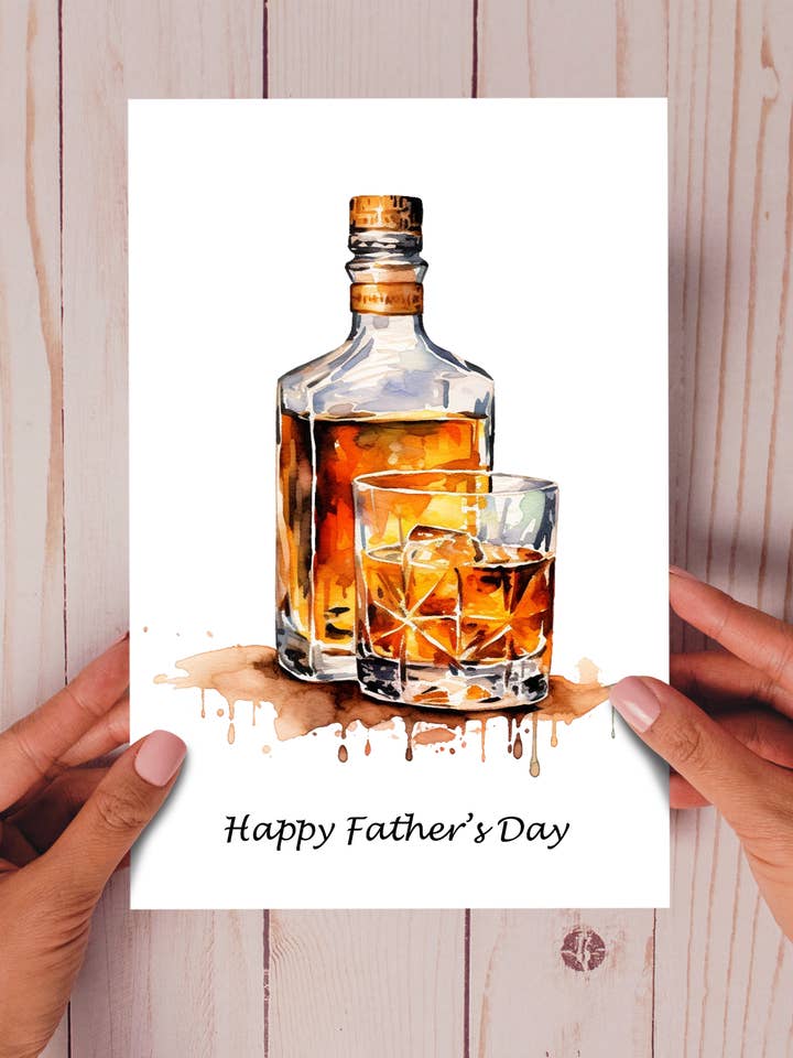 Happy Father's Day Whiskey - Watercolour Fathers Day Card for wholesale by Homemade Hollydays Wholesale