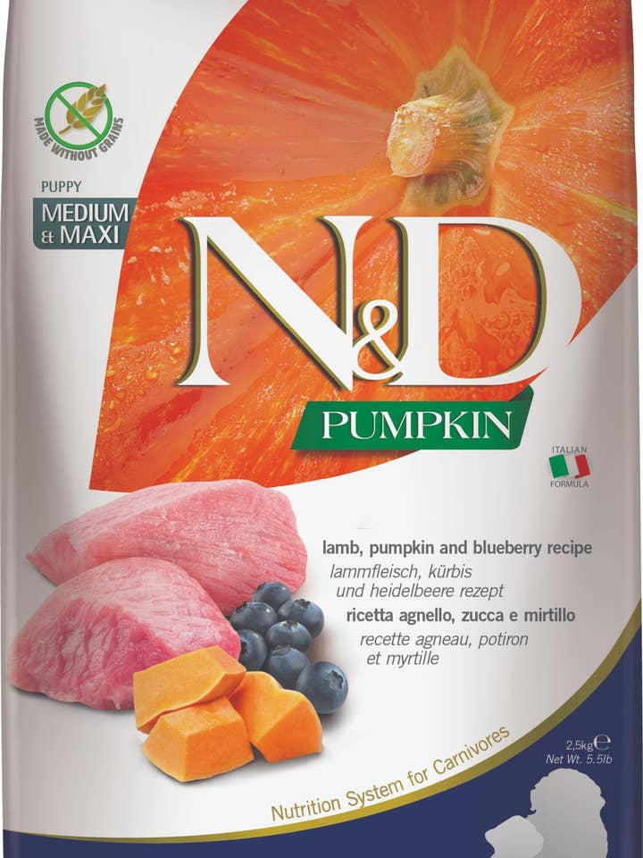 N&D Pumpkin Lamb Puppy Medi/Maxi 2.5 kg. for wholesale by Finest Petfoods