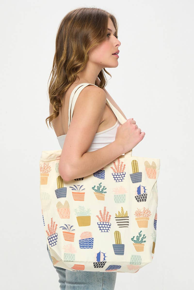 SM WARDROBE - Wholesale Tote Bag - Women's - SUCCULENTS PRINT TOTE BAGS6
