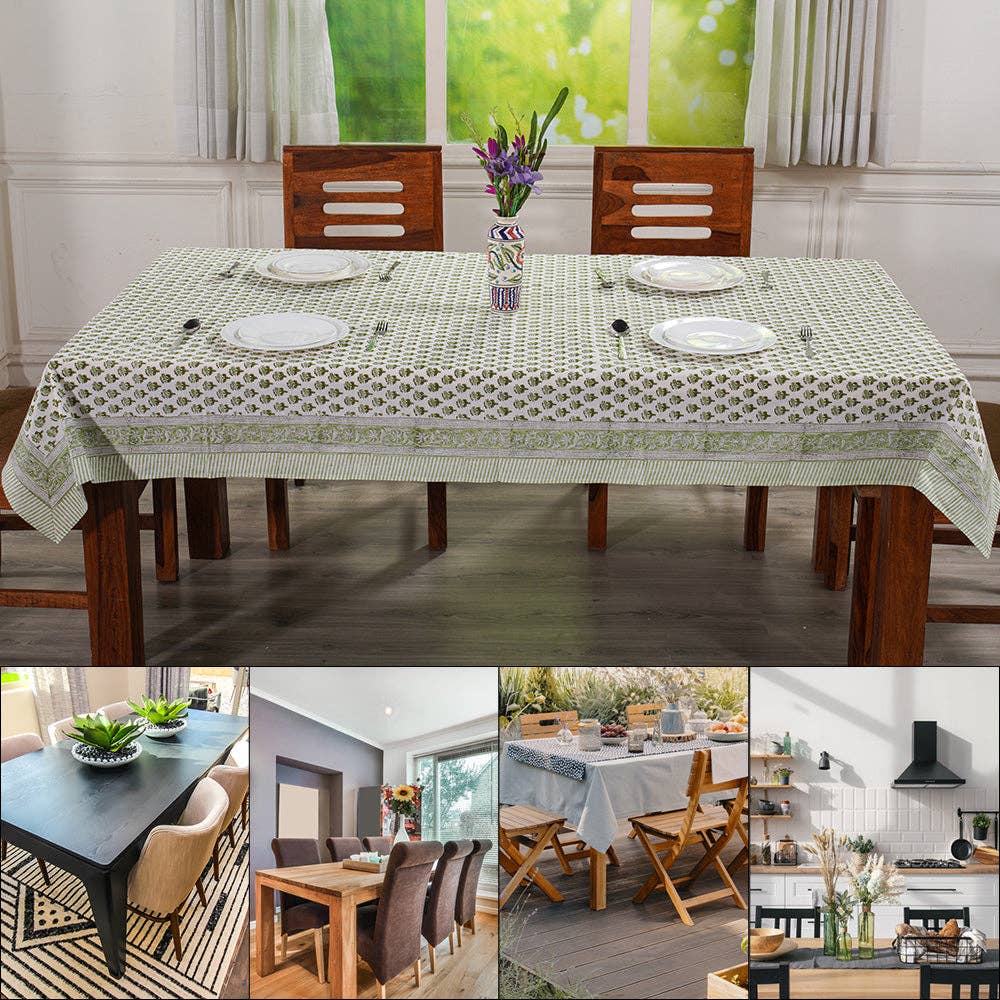 Cotton Print Club - Vendita all'ingrosso Tovaglie - Tovaglia verde smeraldo a stampa a blocchi4