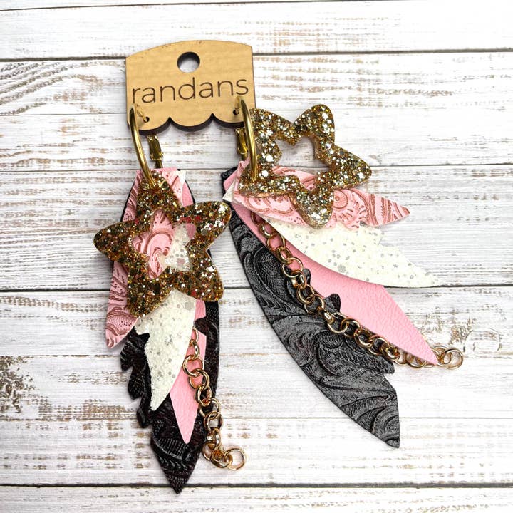 Randans fringe hoop earrings- pink, black, gold star *read entire description prior to ordering* for wholesale by Randans