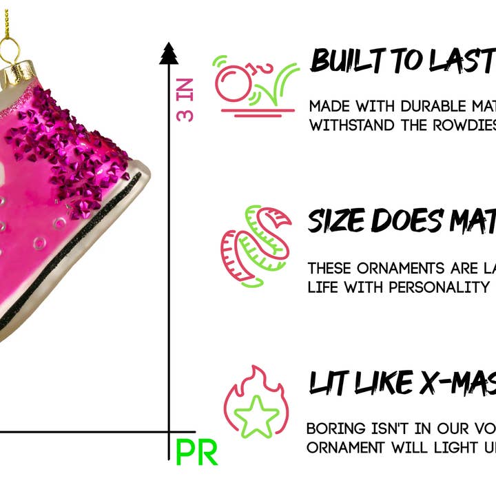 Party Rock Ornaments - Wholesale Ornament - Party Rock | Pink High Top Glass Ornament2