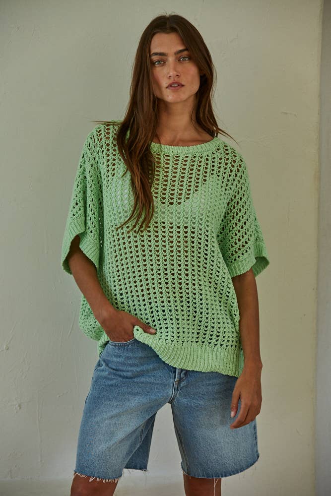 Mint W1792 | Knit Sweater Cotton Fishnet See Through Pullover Top for wholesale on Faire