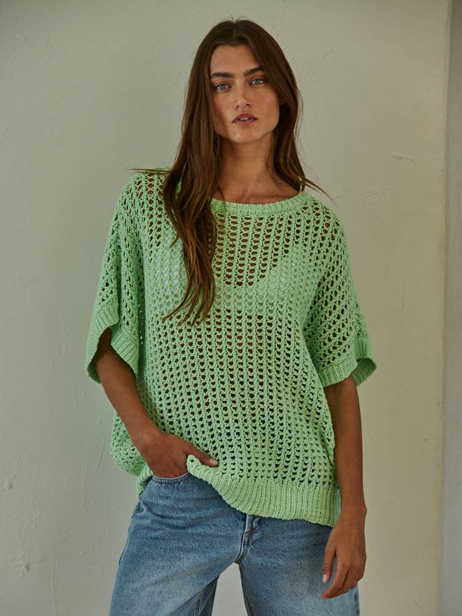 By Together - Wholesale Knit Sweater - Women's - W1792 | Knit Sweater Cotton Fishnet See Through Pullover Top