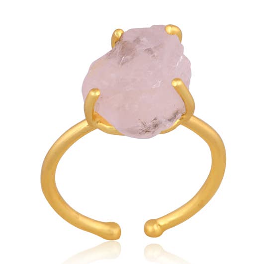 Anillo de cuarzo rosa crudo, cristal con piedra natal de Cáncer y amor de julio para venta al por mayor de BellaMira Home