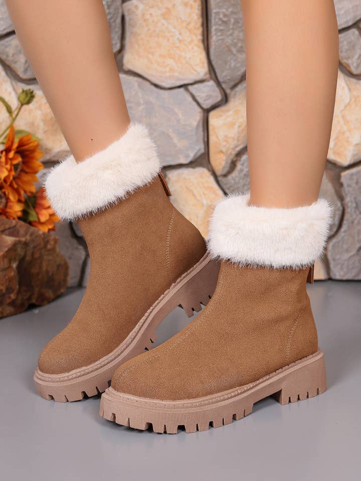 Beyond Apparel - Wholesale Boots - Women's - Faux Fur Trim Suede Platform Boots