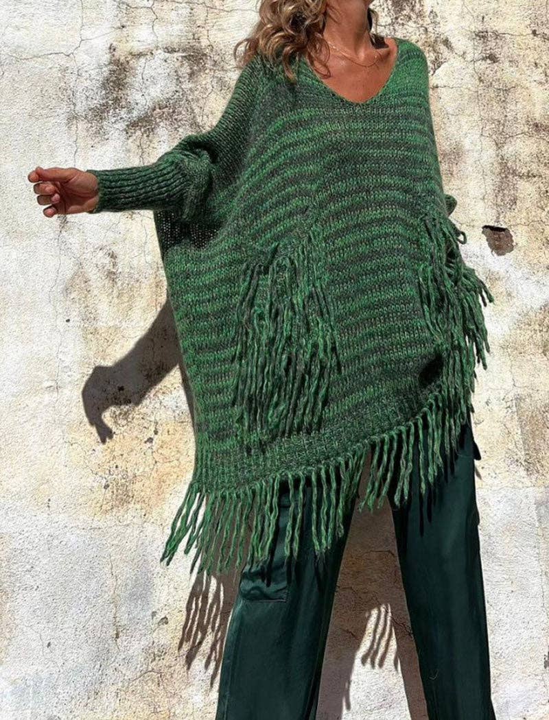 safistyle - Wholesale Tunic Sweater - Women's - Fringe Detail Oversized Sweater1
