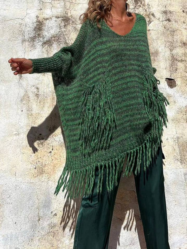safistyle - Wholesale Tunic Sweater - Women's - Fringe Detail Oversized Sweater1