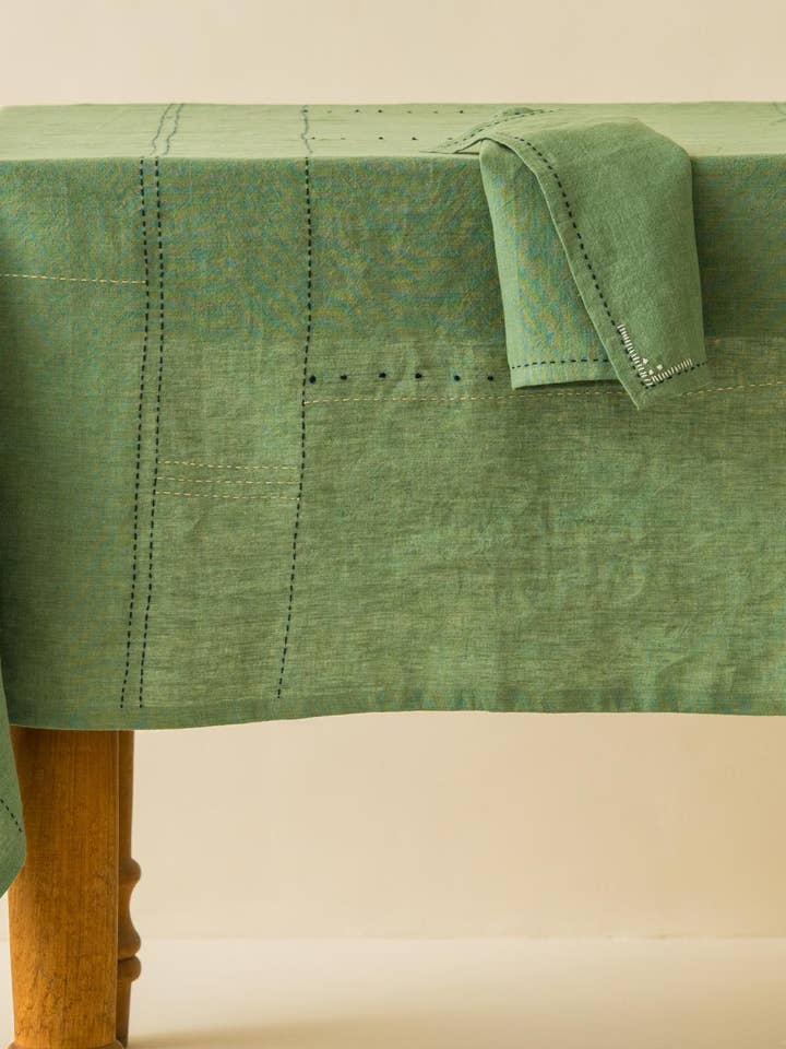 Embroidered Fern Linen Tablecloth – Festive Dining for wholesale by Live Linen