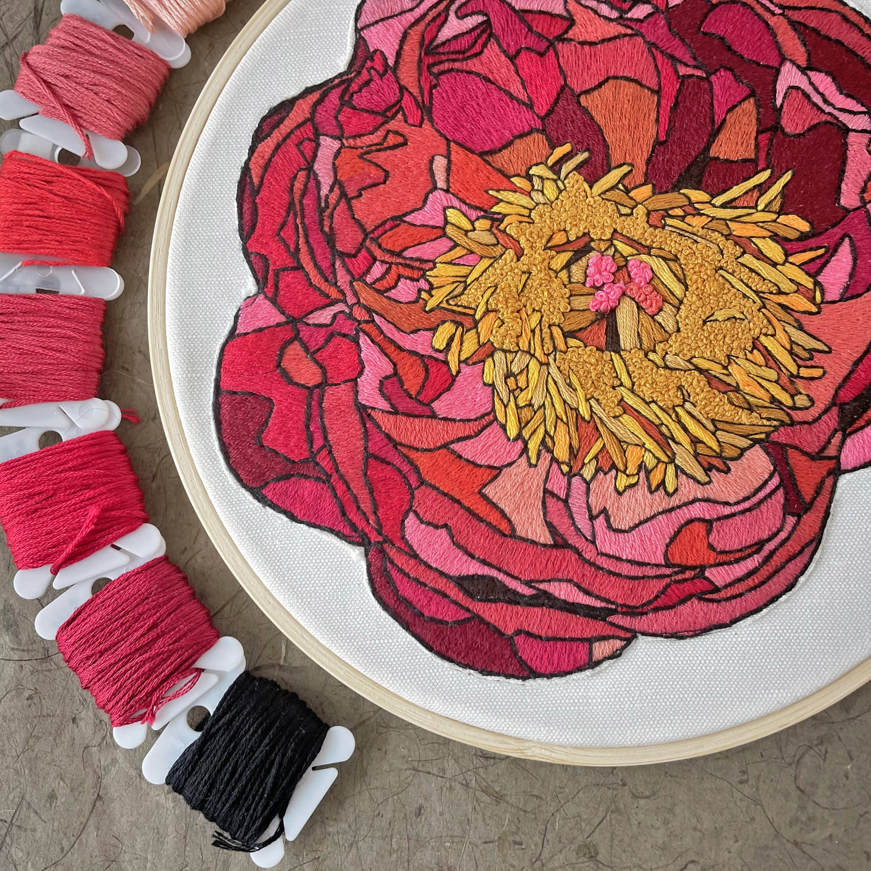 Kate Wyatt Fine Art – wholesale DIY craft kit – DIY Embroidery Kit - Peony (8")5
