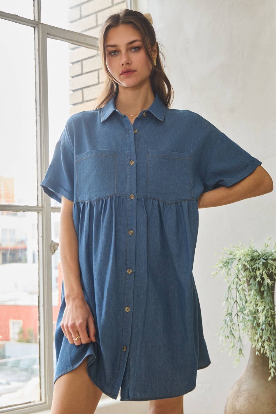 Denim DK lavado Vestido camisero oversize de denim lavado de venta al por mayor en Faire4