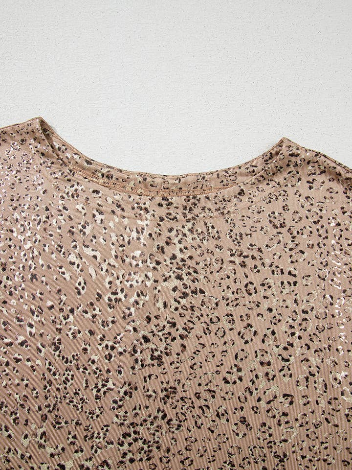 Parchment Shimmer Leopard Print Dolman Sleeve T Shirt for wholesale on Faire6