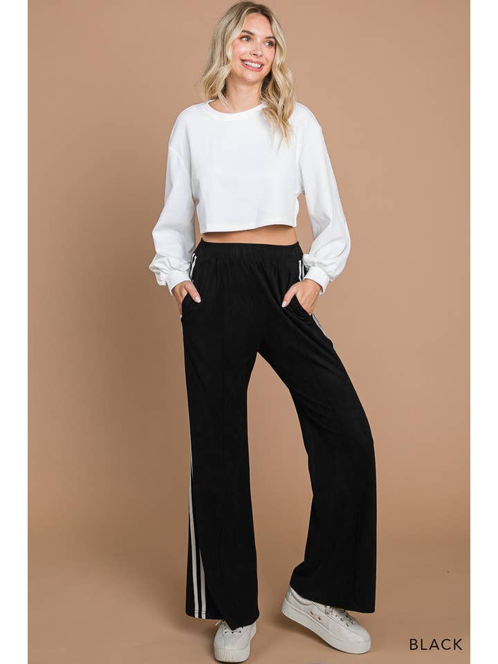 Cotton Bleu - Wholesale Pants - Women's - 81147W-Faux Suede Flare Pants W/ Contrast Tape Detailed