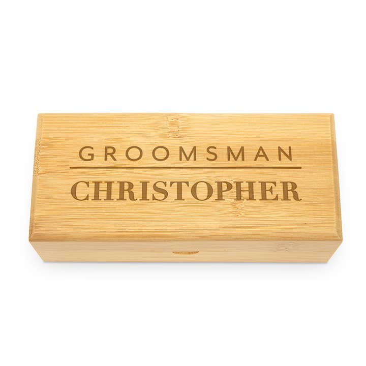 Bamboo Wood Sunglasses Case - Groomsman for wholesale by Weddingstar Inc.