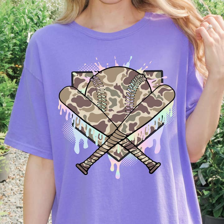 Camo Baseball Comfort Color Tshirt for wholesale by Classy and Sassy Creations and Boutique