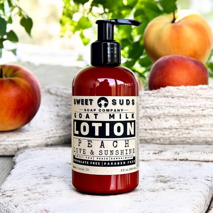 Peach, Love & Sunshine Goat Milk Lotion(Seasonal) for wholesale by Sweet Suds Soap Company